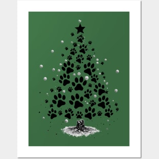 Dog Lover Paw Print Christmas Tree Posters and Art